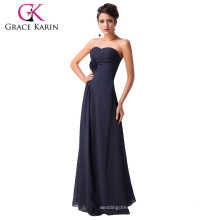 Grace Karin Strapless Floor Length Vestido de dama de honra azul marinho para mulheres gordas CL3442